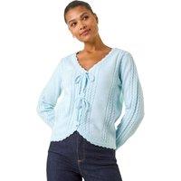 Roman Women's Bow Front Buttoned Knit Cardigan in Blue | Size: Large
