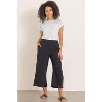Klass. Women's Wide Leg Cropped Cotton Pull On Trousers in Black | Size: 18