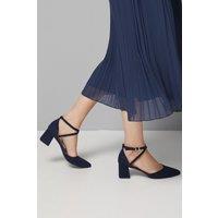 Good For the Sole Women's : Wide Fit Millie Comfort Faux Suede Cross Strap Medium Heel Court Shoes in Navy | Size: 4