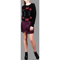 Cutie London Women's Textured Faux Wrap Mini Skirt in Maroon | Size: 14