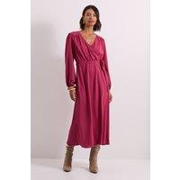 Dorothy Perkins Women's Wrap Detail Blouson Sleeve Midi Dress in Rose | Size: 14