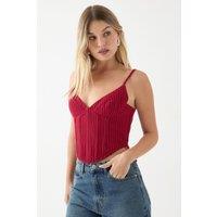 MissPap Women's Pinstripe Boned Corset Bustier Top in Red | Size: 12