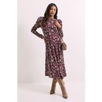 Dorothy Perkins Women's Floral Dropped Waist A-line Midi Dress in Chocolate | Size: 8
