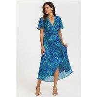 FS Collection Women's Abstract Floral Print Wrap Maxi Dress In Blue | Size: Small