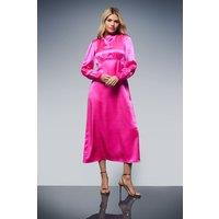 Dorothy Perkins Women's DP Luxe Blouson Empire Sleeve Seam Detail Midi Dress in Pink | Size: 12