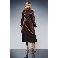 Dorothy Perkins Women's DP Luxe Metallic Satin Midi Dress in Chocolate | Size: 10