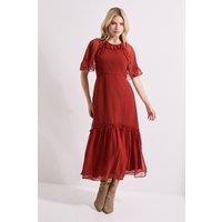 Dorothy Perkins Women's Frill Cape Sleeve Tiered Chiffon Midi Dress in Brown | Size: 10