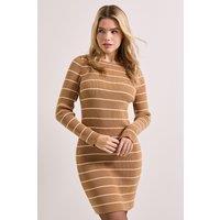 Dorothy Perkins Women's Camel Slim Slash Neck Knitted Mini Dress | Size: Large