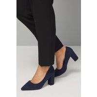 Good For the Sole Women's : Wide Fit Exmoor Faux Suede Comfort Medium Block Heel Court Shoes in Navy | Size: 3