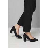 Good For the Sole Women's : Wide Fit Exmoor Faux Suede Comfort Medium Block Heel Court Shoes in Natural Black | Size: 3