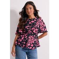 Dorothy Perkins Women's Petite Pink Animal Twist Front Angel Sleeve Top | Size: 10
