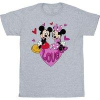 Disney Men's Love Hearts Mickey & Minnie Mouse T-Shirt in Grey | Size: 3XL
