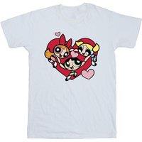 Powerpuff Girls Men's Holding Hands Heart Cotton T-Shirt in White | Size: Small