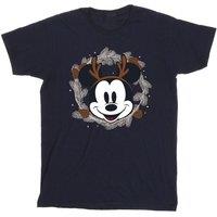 Disney Men's Mickey Mouse Reindeer Wreath Cotton T-Shirt in Navy | Size: 2XL