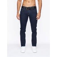Crosshatch Cadman Men's Straight-Fit Denim Jeans with Branded Belt & Printed Waist Patch in Dark Navy | Size: 30R