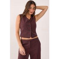 NastyGal Women's Tailored Boxy Button Through Waistcoat in Chocolate | Size: 16