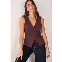 NastyGal Women's Asymmetric Button Waistcoat in Chocolate | Size: 8