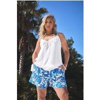 Yours Women's Textured Palm Print Tie Front Shorts in Blue | Size: 26-28