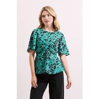 Dorothy Perkins Women's Green Animal Twist Front Angel Sleeve Top | Size: 8