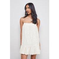 Warehouse Women's Polka Dot Organza Strappy Bubble Hem Mini Dress in Ivory | Size: 12