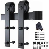 Hinsinc Sliding Wood Barn Door Track System Kit Hardware Set Stainless Steel in Black