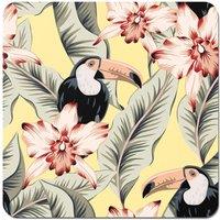 Warren Reed - Designer Toucans, Orchids & Palm Leaves Coasters - Set of 4 in Yellow
