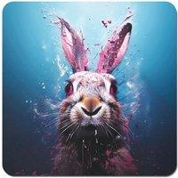 Warren Reed - Designer Rabbit Face Splashart Coasters - Set of 4 in Blue