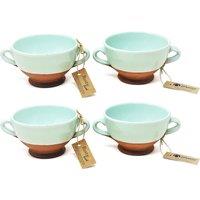 Verano Spanish Ceramics Rustic Pastel Half Dipped Terracotta Kitchen Dining Set of 4 Soup Bowls (Diam) 14.5cm in Light Green
