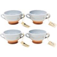Verano Spanish Ceramics Rustic Pastel Half Dipped Terracotta Kitchen Dining Set of 4 Soup Bowls (Diam) 14.5cm in Grey