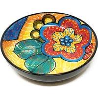 Verano Spanish Ceramics Classic Spanish Hand Painted Kitchen Dining Shallow Bowl 23cm Red/Yellow Flower