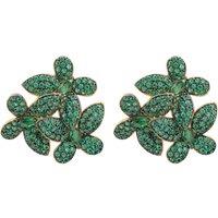 Latelita Women's Flowers Large Stud Earrings Gold Emerald Green
