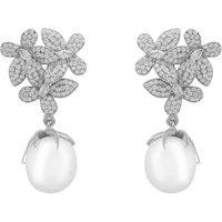 Latelita Women's Flowers Pearl Earrings Silver White