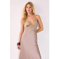 NastyGal Women's Satin Cutwork Lace Strappy Maxi Dress in Mauve | Size: 10