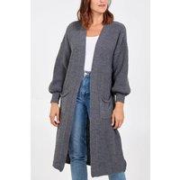 HOXTON GAL Women's Oversized Long Sleeves Midi Knitted Cardigan with Pocket Details in Mid Grey