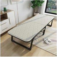 Living and Home Foldable Metal Framed Bed with Mattress and Wheels in Light Grey