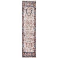 Kukoon Beige Bordered Distressed Hallway Runner Rug Non Slip & Washable in Natural | Size: 80 cm x 300 cm