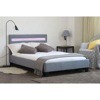 Comfy Living Ltd Modern Hopsack Fabric Upholstered Bedframe With LED Strip in Light Grey | Size: King