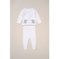 Rock a Bye Baby True Knit Elephant Cardigan & Trousers Outfit Set in White | Size: 6-12 m