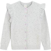 Cool Club Girl's Button-Up Polka Dot Ruffle Shoulder Cardigan in Grey | Size: 5 Years