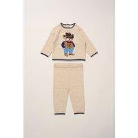 Rock a Bye Baby Boy's True Knit Cowboy Bear Jumper & Trousers Outfit Set in Beige | Size: 6-9 m