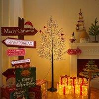 Smartbies 150cm Pre Lit LED Twig Birch Christmas Tree Lamp with Red Birds in Black | Size: 150 cm x 15 cm