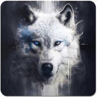Warren Reed - Designer White Wolf Face Splashart Dark Backgrouns Coasters - Set of 4