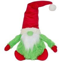 Samuel Alexander 35cm Soft Green Fur Christmas Sitting Gronk Decoration with Santa Hat