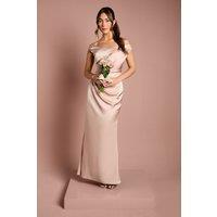 Coast Women's Satin Bardot Bridesmaid Maxi Dress with Waist Ruching Detail in Mocha | Size: 12