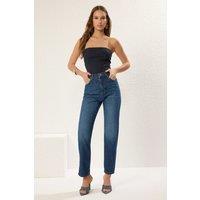 HOXTON GAL Women's Classic High-Waist Straight-Leg Jeans in Dark Blue | Size: 10