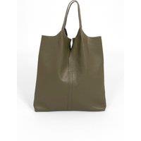 Sarta Women's Paloma Italian Leather Shoulder Bag- Khaki, Pebbled in Khaki