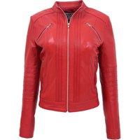 House of Leather Women's Womens Real Leather Biker Jacket Alice Black 14 in Red | Size: 16