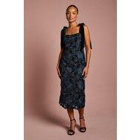 Coast Women's Petite Cut Out Velvet Lace Tie Shoulder Column Midi Dress in Black | Size: 8