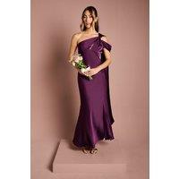 Coast Women's Satin One Shoulder Fishtail Maxi Bridesmaid Dress with Drape Detail in Grape | Size: 10