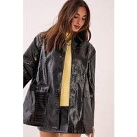 NastyGal Women's Croc Vinyl Faux Leather Clean Jacket in Black | Size: 6